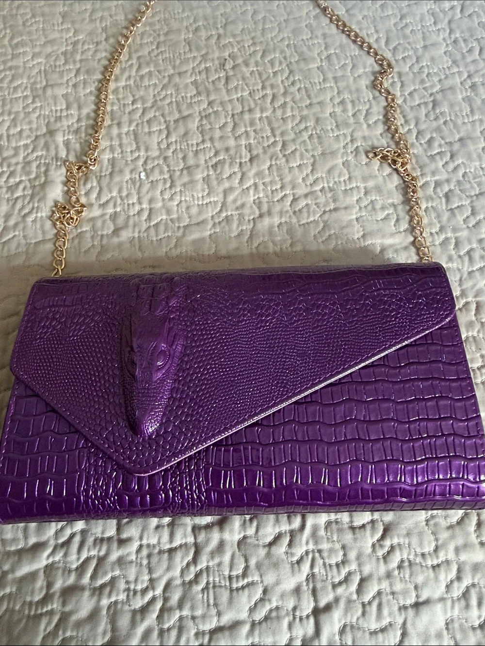 Purple Croc-Embossed Chain Shoulder Bag